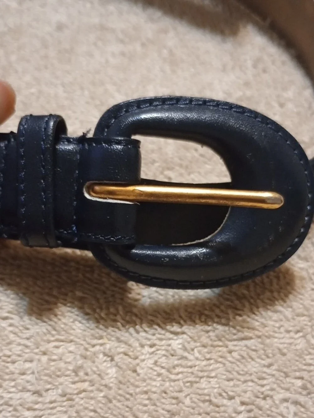 Dark Navy Black Leather Belt with Gold-Tone Buckle 34inches