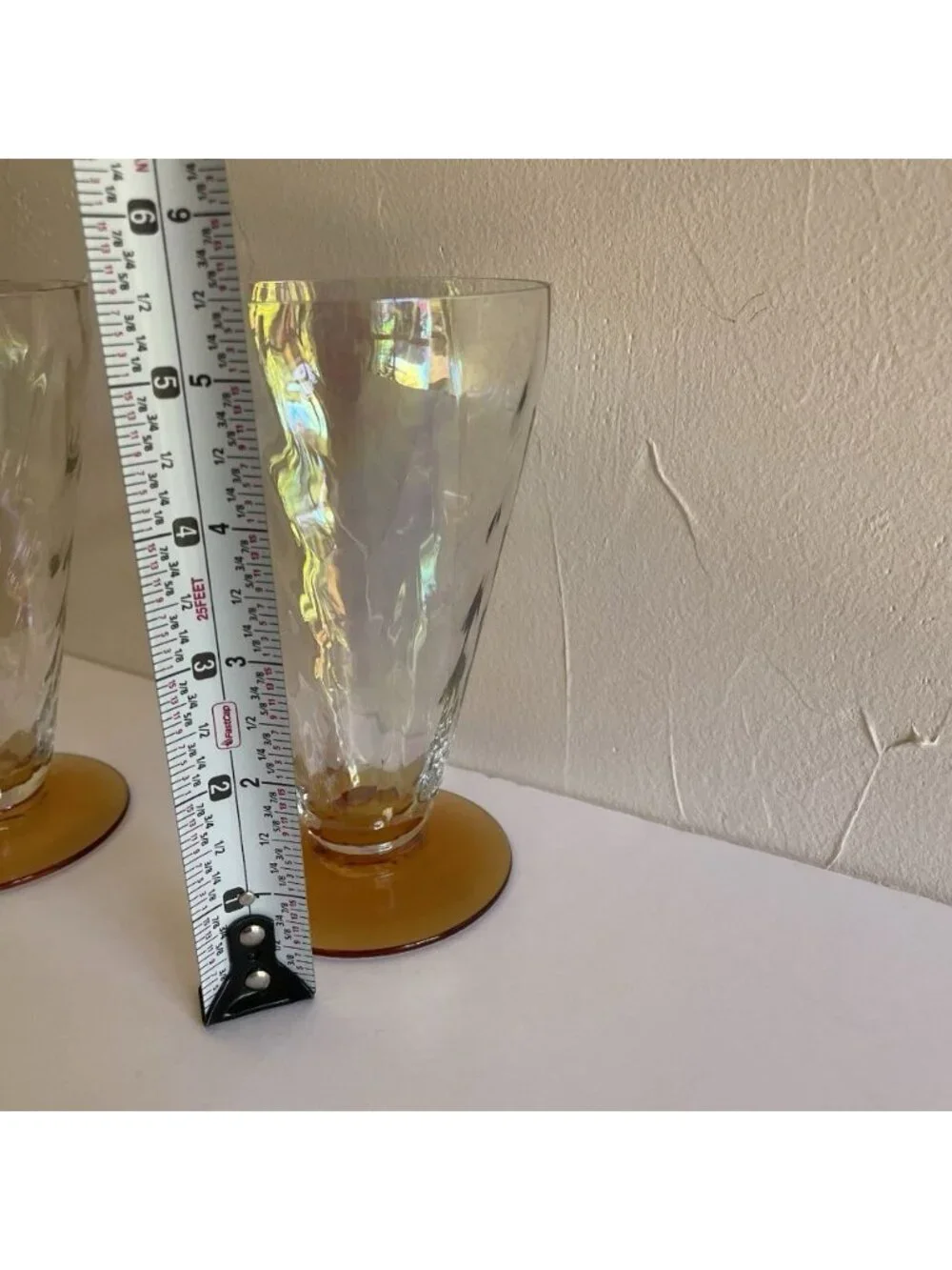 Fostoria June Amber 9 Oz Footed Tumbler Iced Tea Glasses Set Of 2 Iridescent