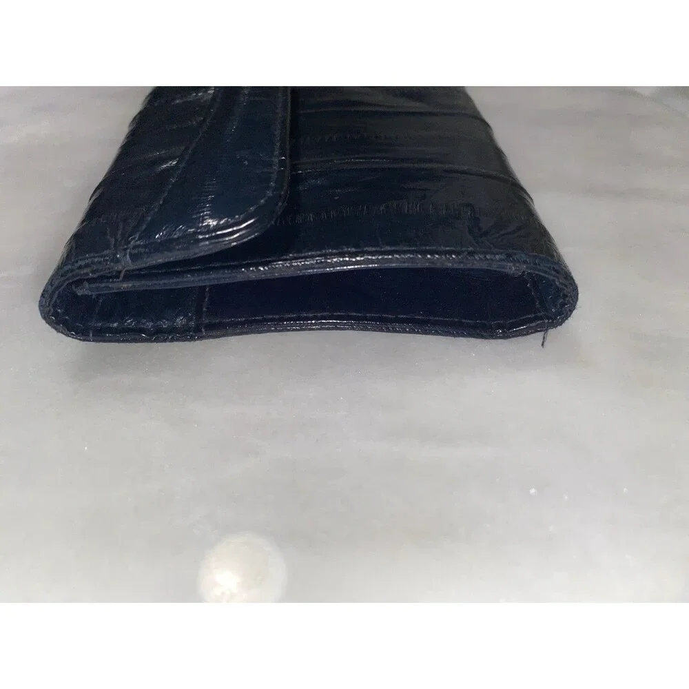 Vintage Victory Hook Eel Skin Wallet Coin Navy Blue Leather Checkbook Holder 7