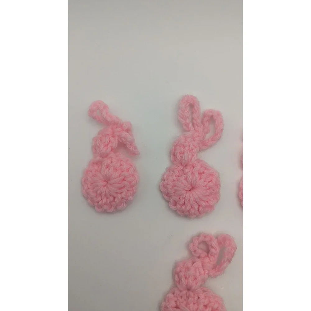 6 Vintage Handmade Crochet Pink‎ Bunny Rabbits Pastel Easter Spring Crafting