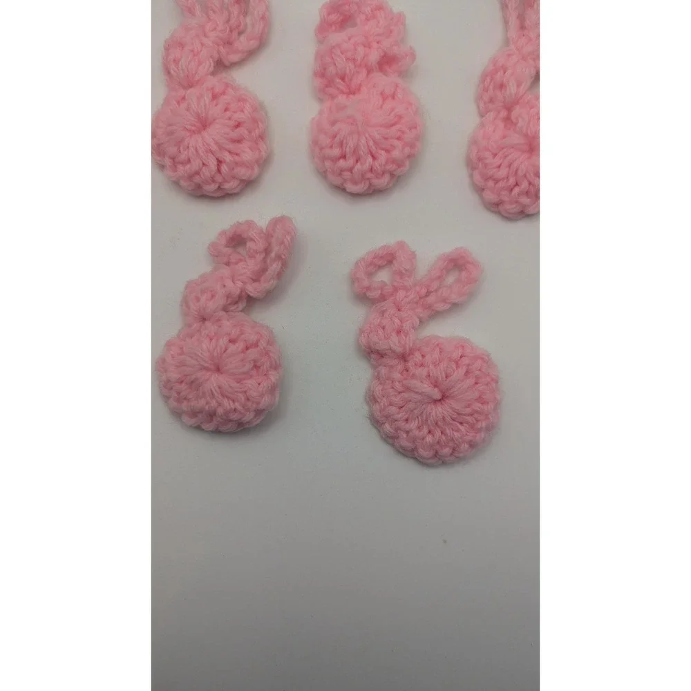 6 Vintage Handmade Crochet Pink‎ Bunny Rabbits Pastel Easter Spring Crafting