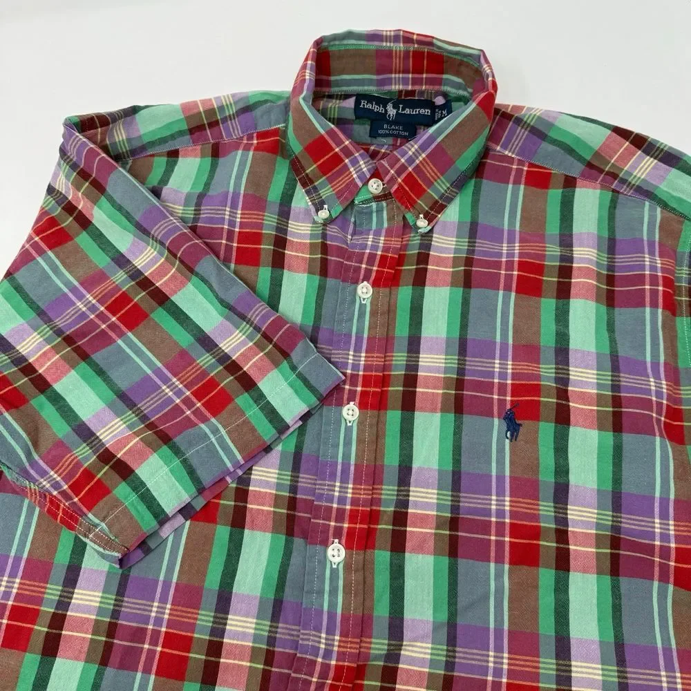 Polo Ralph Lauren Men's Blake Short Sleeve Green Red Button Up Shirt Size medium