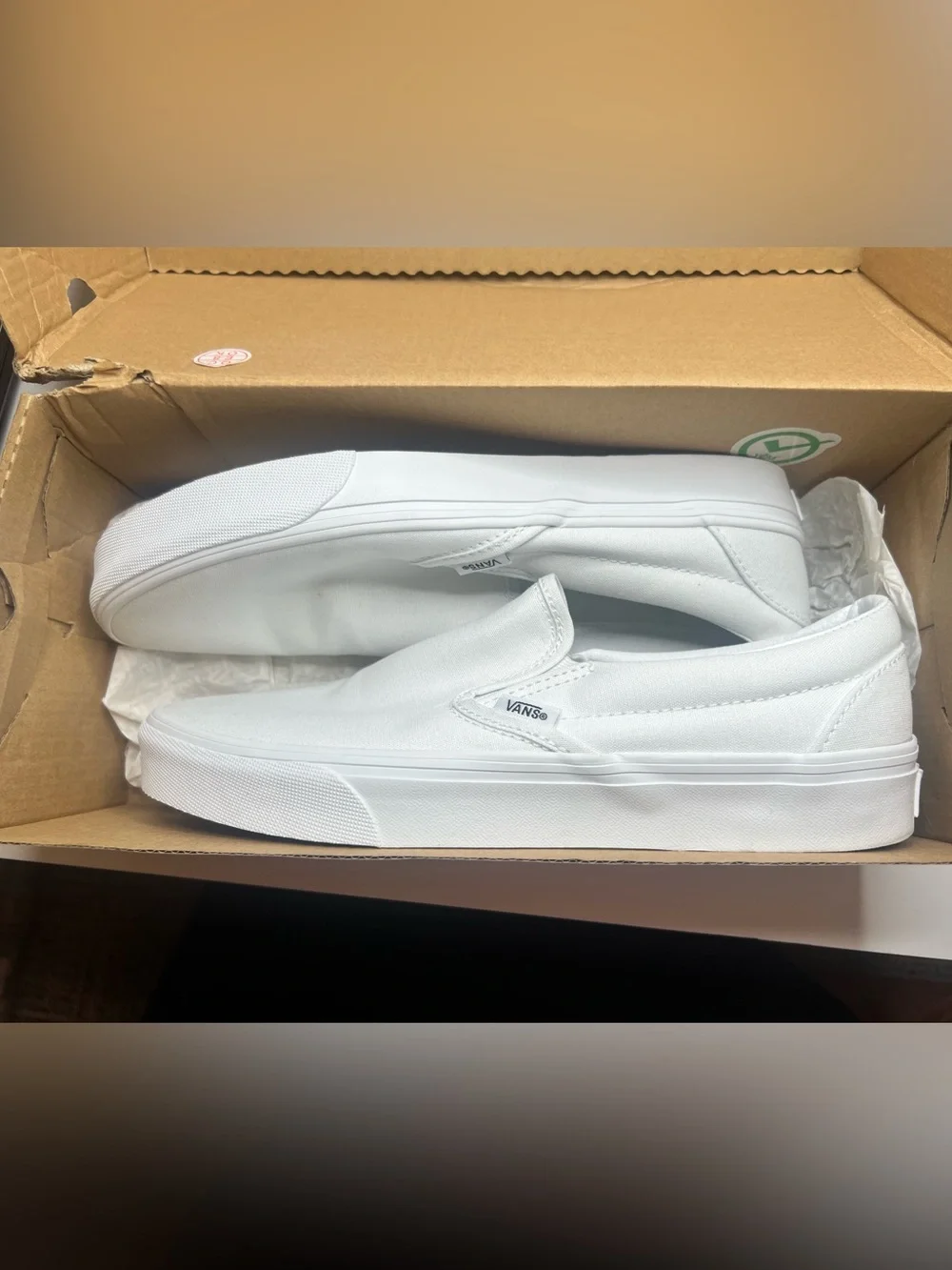 New Vans White Classic Slip-On Canvas Sneakers (never used)