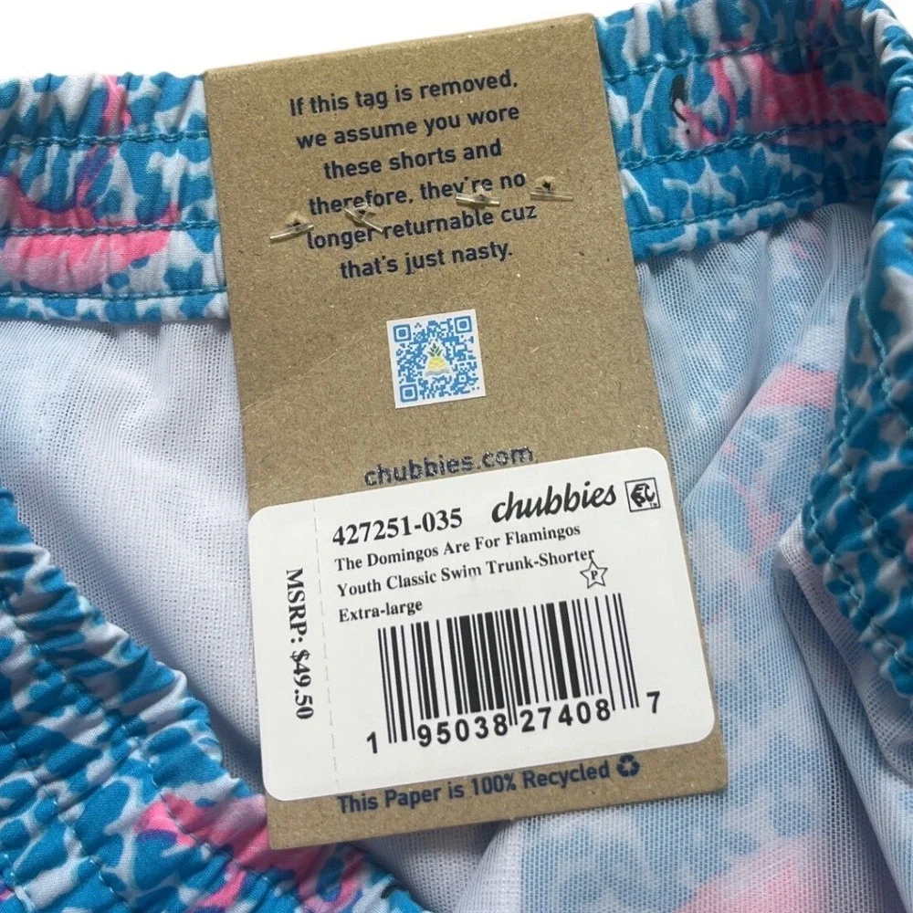 Chubbies Youth‎ XL The Domingos Are For Flamingos Swim Trunks Blue Pink NWT