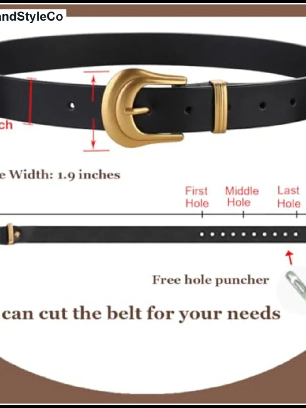 Women's Genuine Leather Belt Silver Gold Buckle Black Waist Jeans Accessory