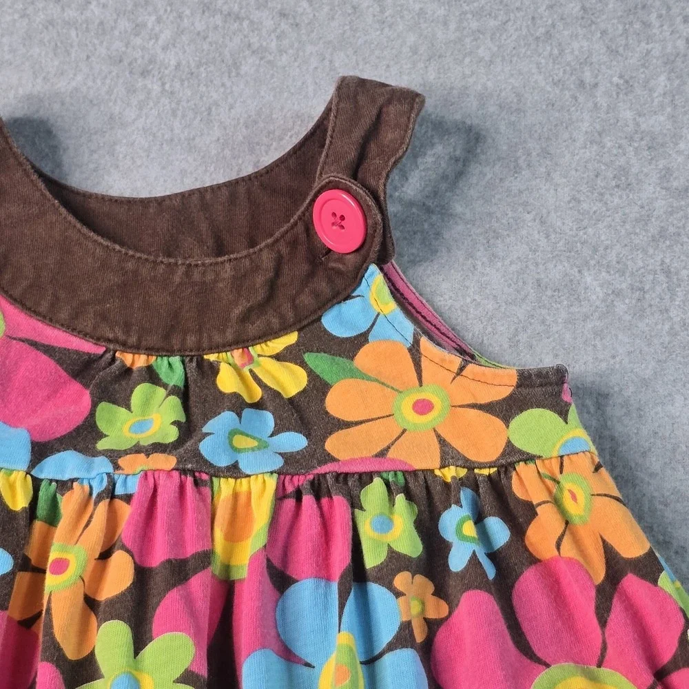 Carters Floral‎ Jumper Dress Girls 4T Brown Pink Blue Retro Kidcore 100% Cotton