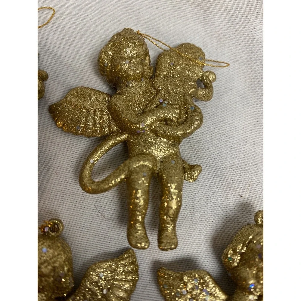 4 SPARKLY GOLD CHRISTMAS ANGEL ORNAMENTS  GLITTERY 3