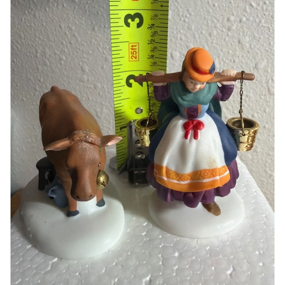 Dept 56 Heritage Village Series Milkmaid and Cow Figurines Porcelain Set 2pc