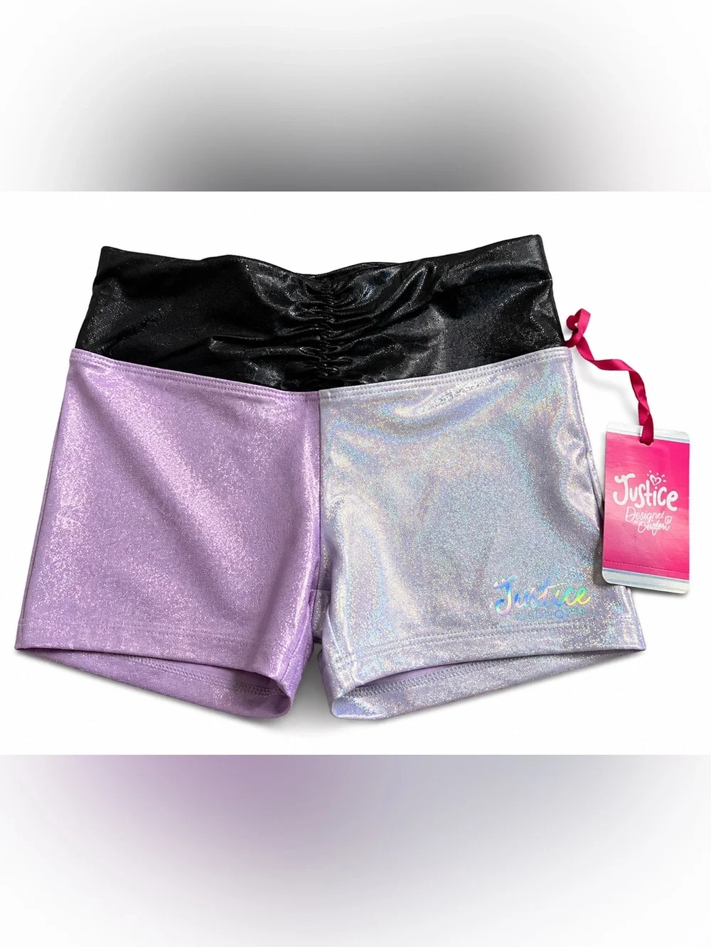 Justice Metallic Dance Shorts Girls L Pink Silver Athletic Gymnastics NWT
