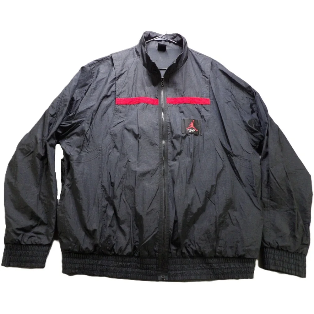 Jordan Flight Men Black Nylon Full Zip Track Windbreaker Jacket 3XL 3X Outerwear