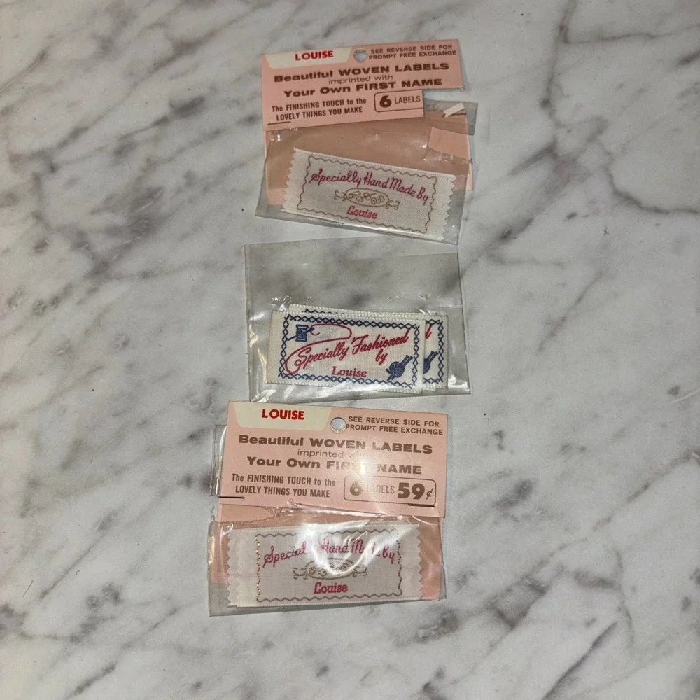 Vintage Louise Woven Sewing Labels Specially Hand Made Fashioned Tags Lot 7pc