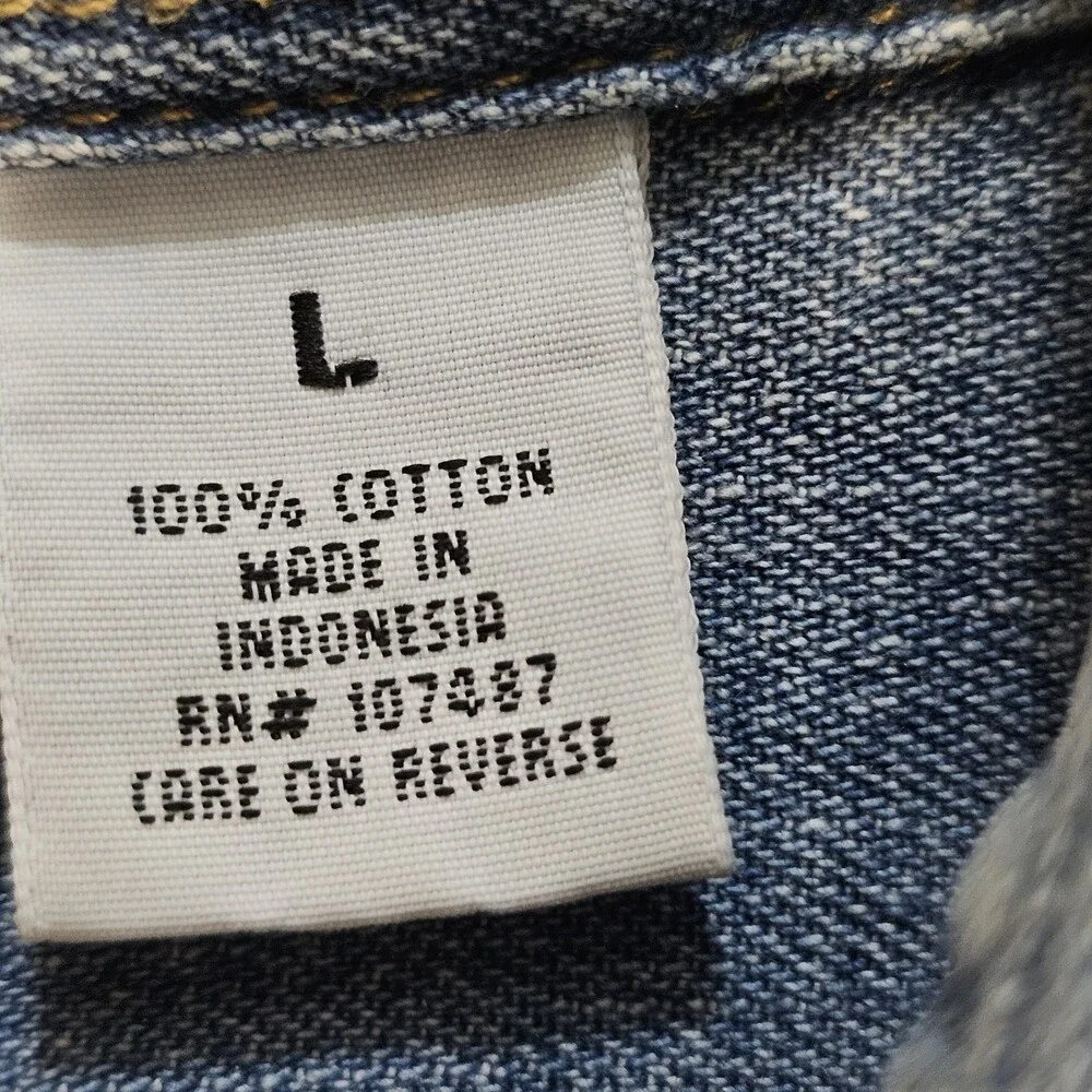 Levis Denim Shirt Mens L Light Wash Blue Button Up Long Sleeve Western Workwear