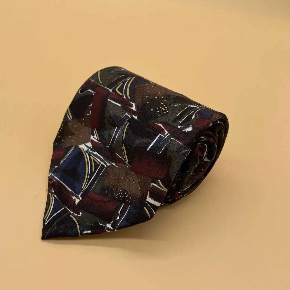 Azia Collection Tie Abstract Gold‎ Red Mens Polyester Necktie USA Work Formal