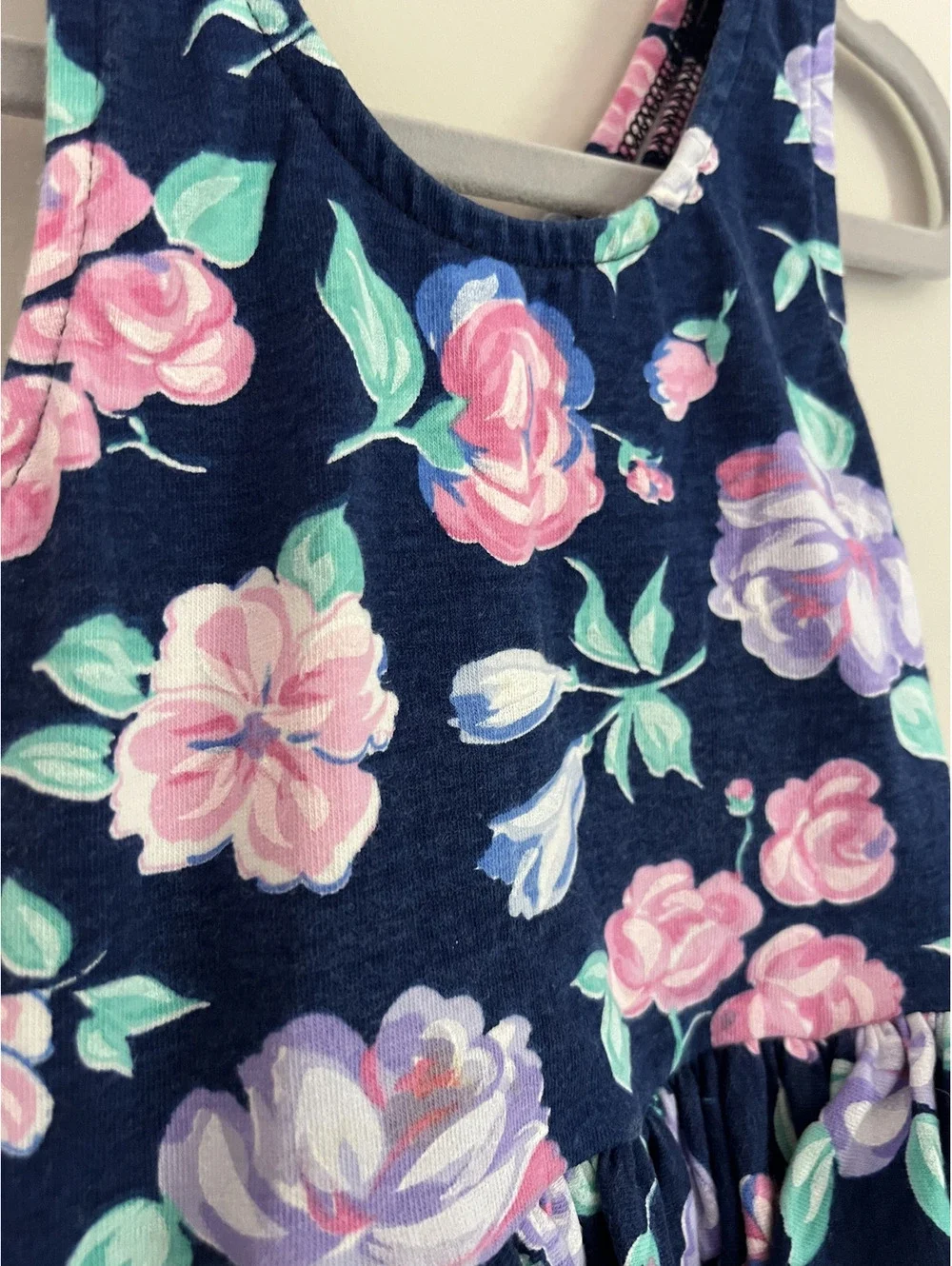 Vintage OshKosh Navy/Pink/Purple Floral One Piece Swimsuit, 95% Cotton