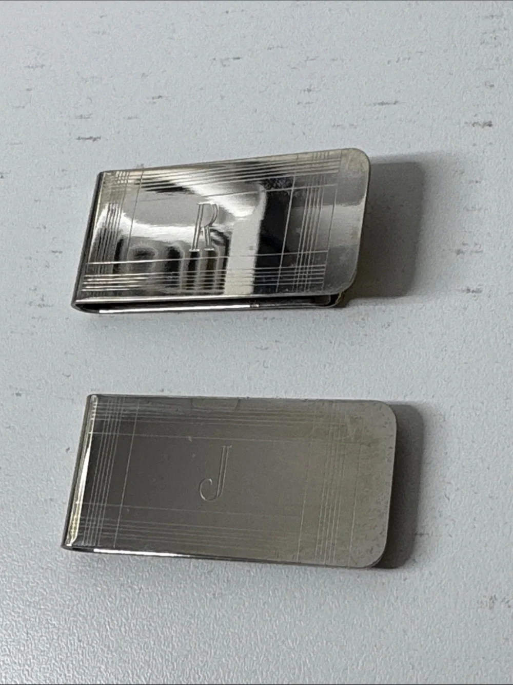 Personalized Silver-Tone Money Clips – Set of 2 – Initials J & R
