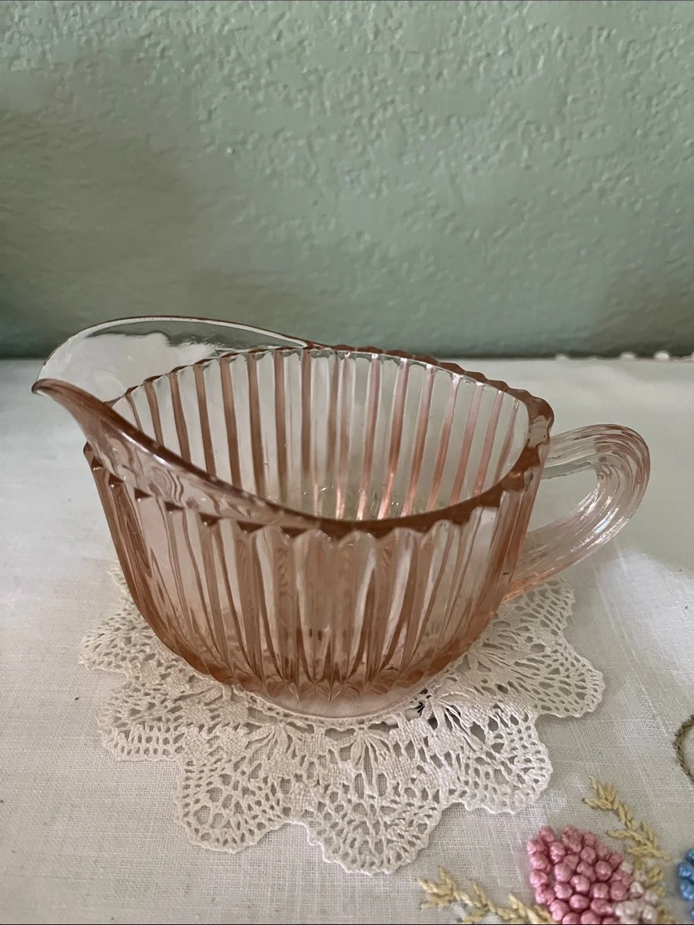 Vintage Queen Mary Pink Depression Glass Creamer & Sugar Set – 1930s