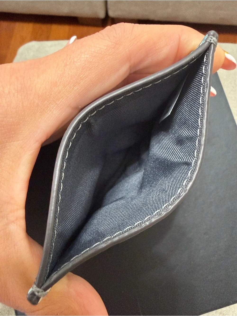 Tory Burch Gray Embossed Croc Card Case with Blue and Sand Slots