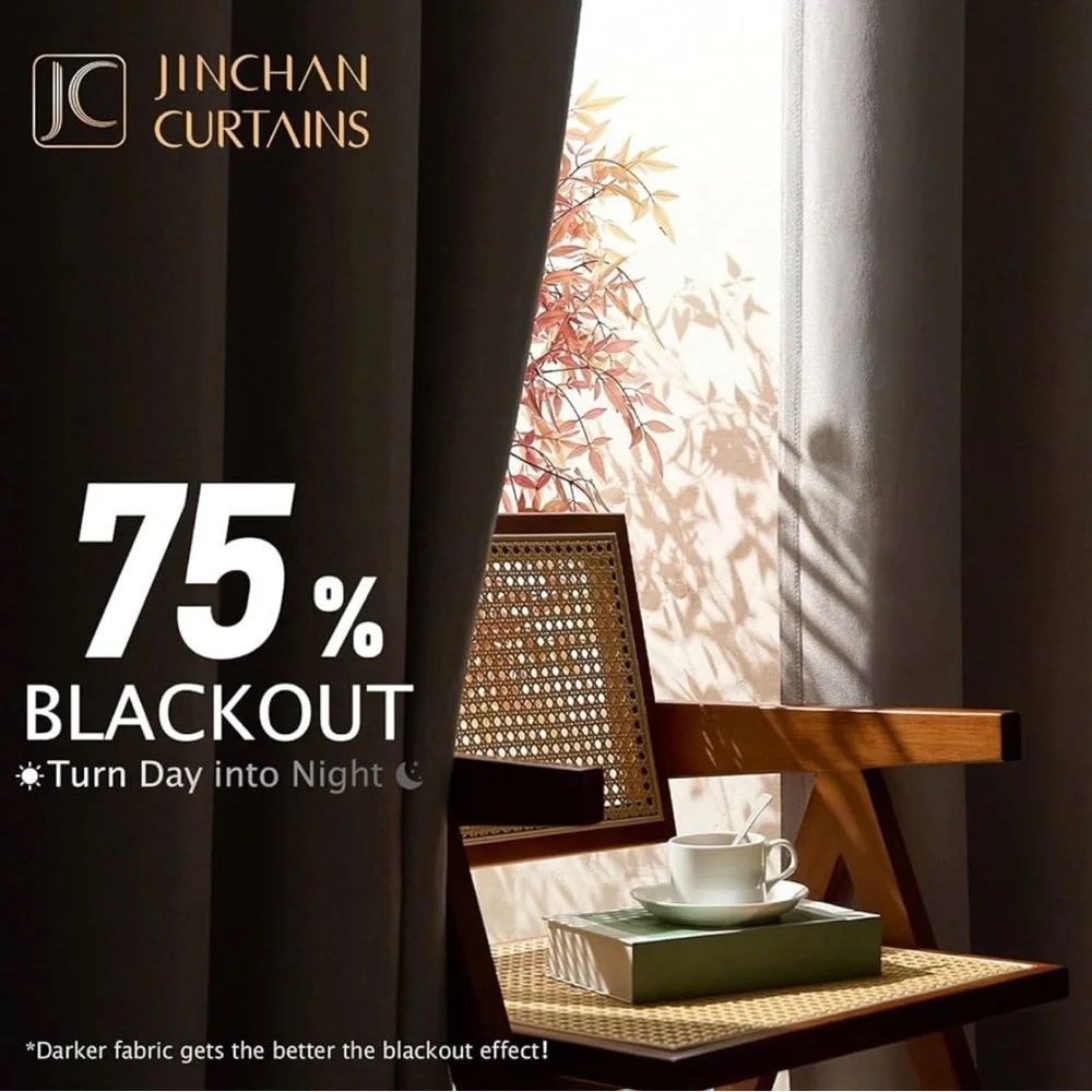 JINCHAN Linen Texture 75% Thermal Insulated Grommet Top Blackout Curtain (Taupe)