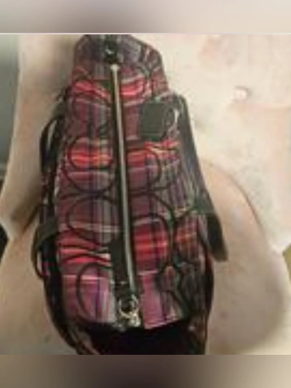 Coach Plaid Signature Tote in Burgundy and Black