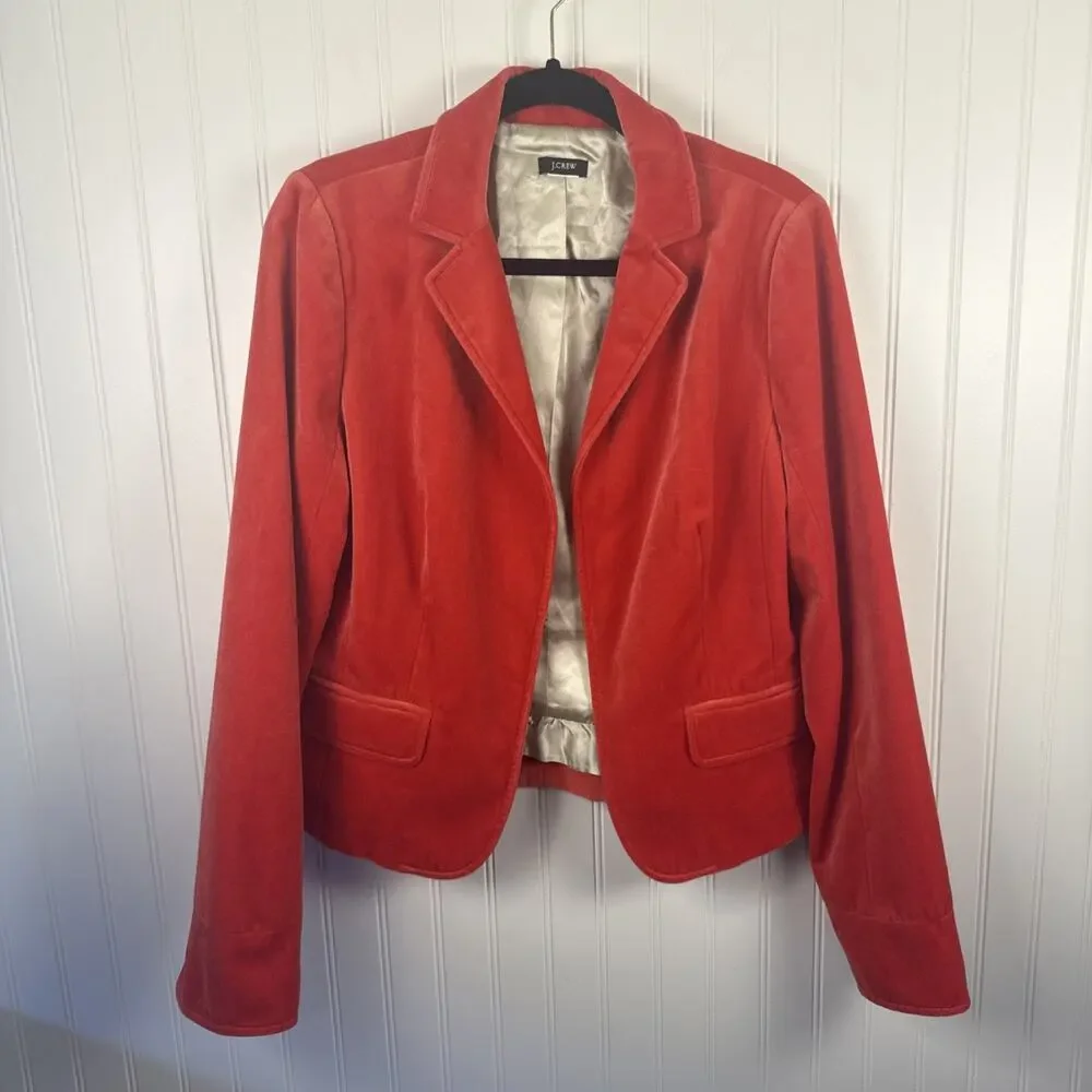 J Crew Velvet Women Cotton Red Holiday Blazer Jacket Aprox. size 8 Plz Measure!