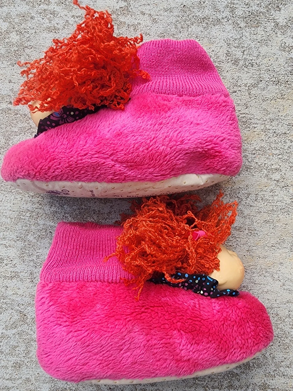 VTG 90s Cabbage Patch Kids Pink Slippers 3D Doll Face Red Curly Crimped Red Hair