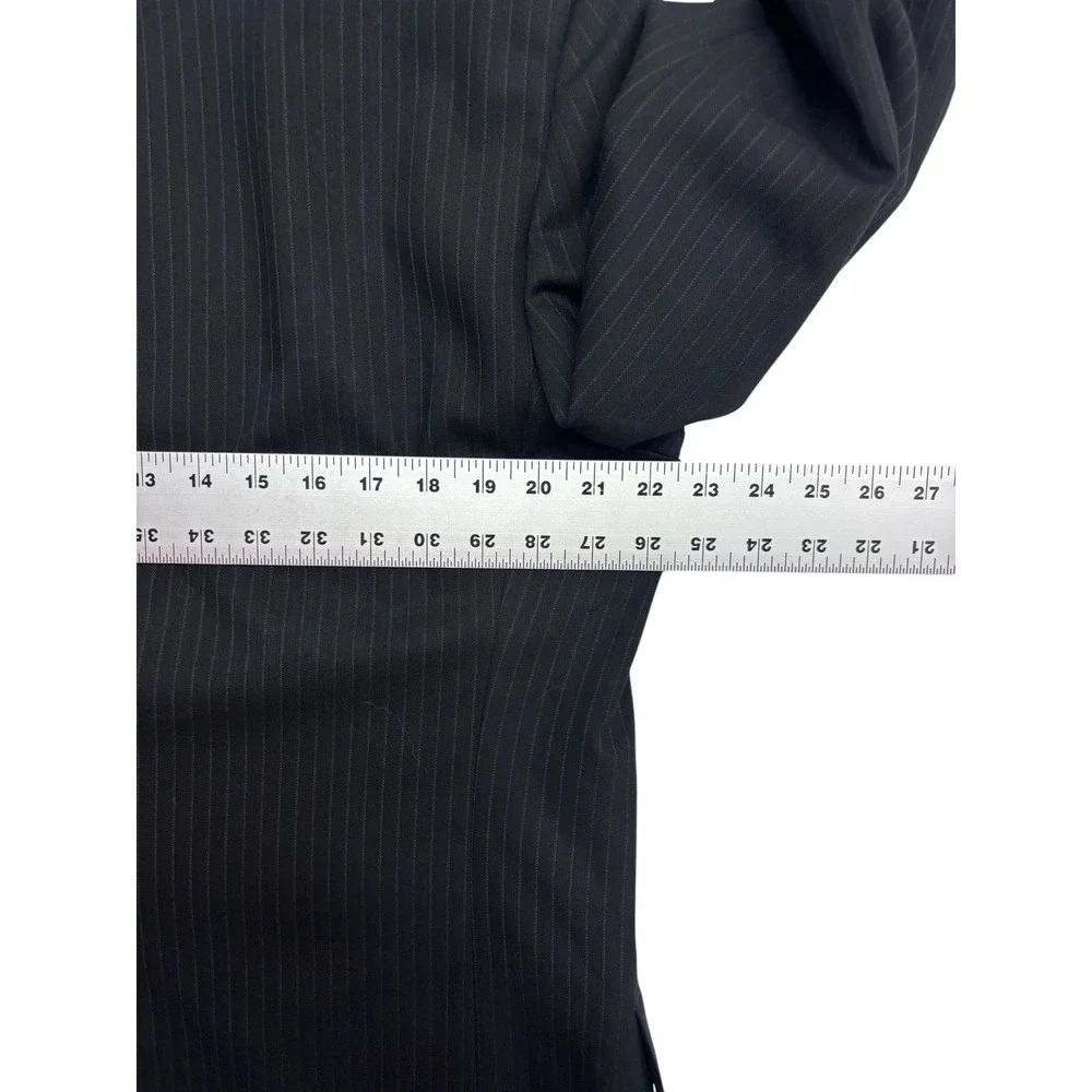 vtg Hart Schaffner Marx 42R 36x30 Black Pinstripe 2pc Pant Suit Pleated USA