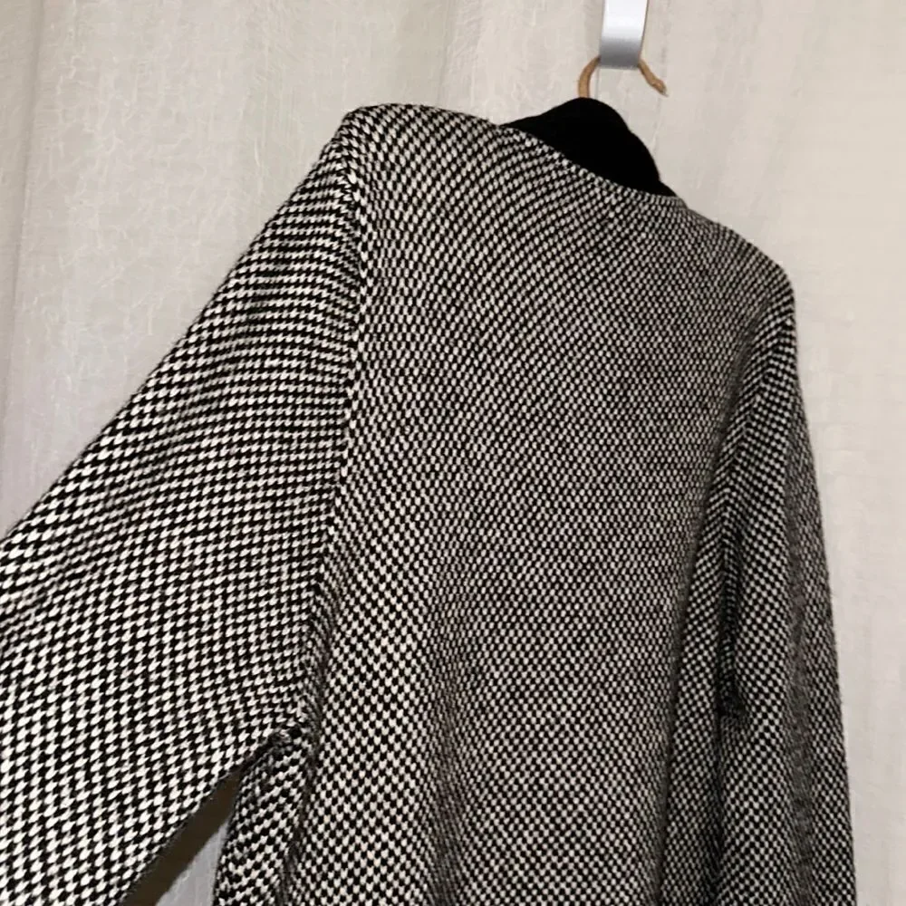 H&M L Black White Checkered Knit Wool Blend Shawl Button Front Cardigan Sweater
