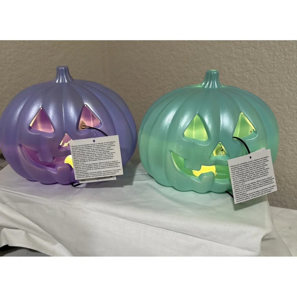 Light Up Pumpkin Blow Molds Purple and Green NEW
