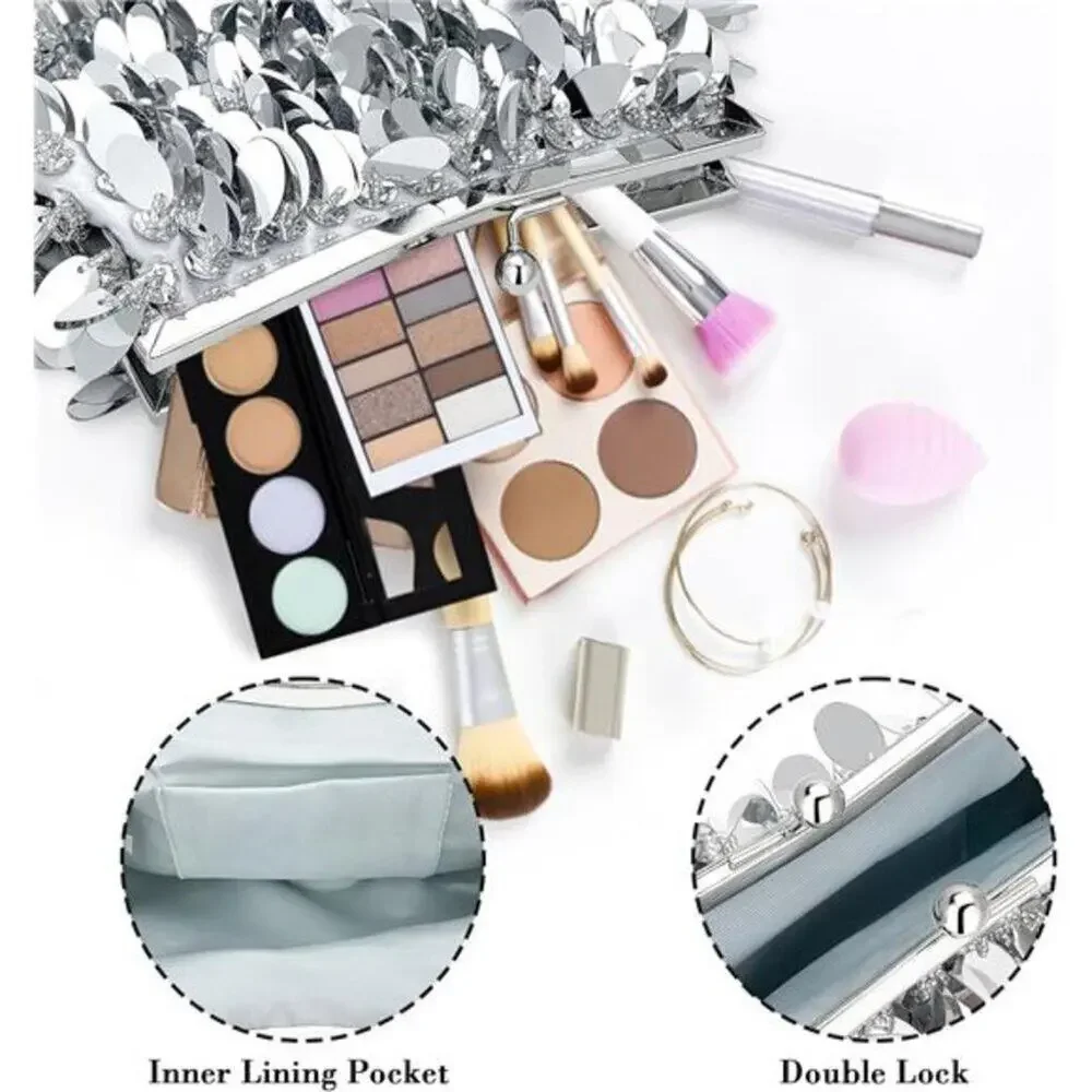 Sparkly  Silver Evening Clutch Purse for Women Elegant Sequined Party  Handbag