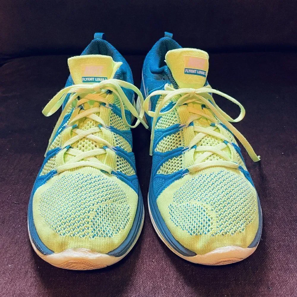 NIKE Mens Flyknit Lunar 2 Sz 10 US 44 EUR Volt Blue 9 UK Running Shoes
