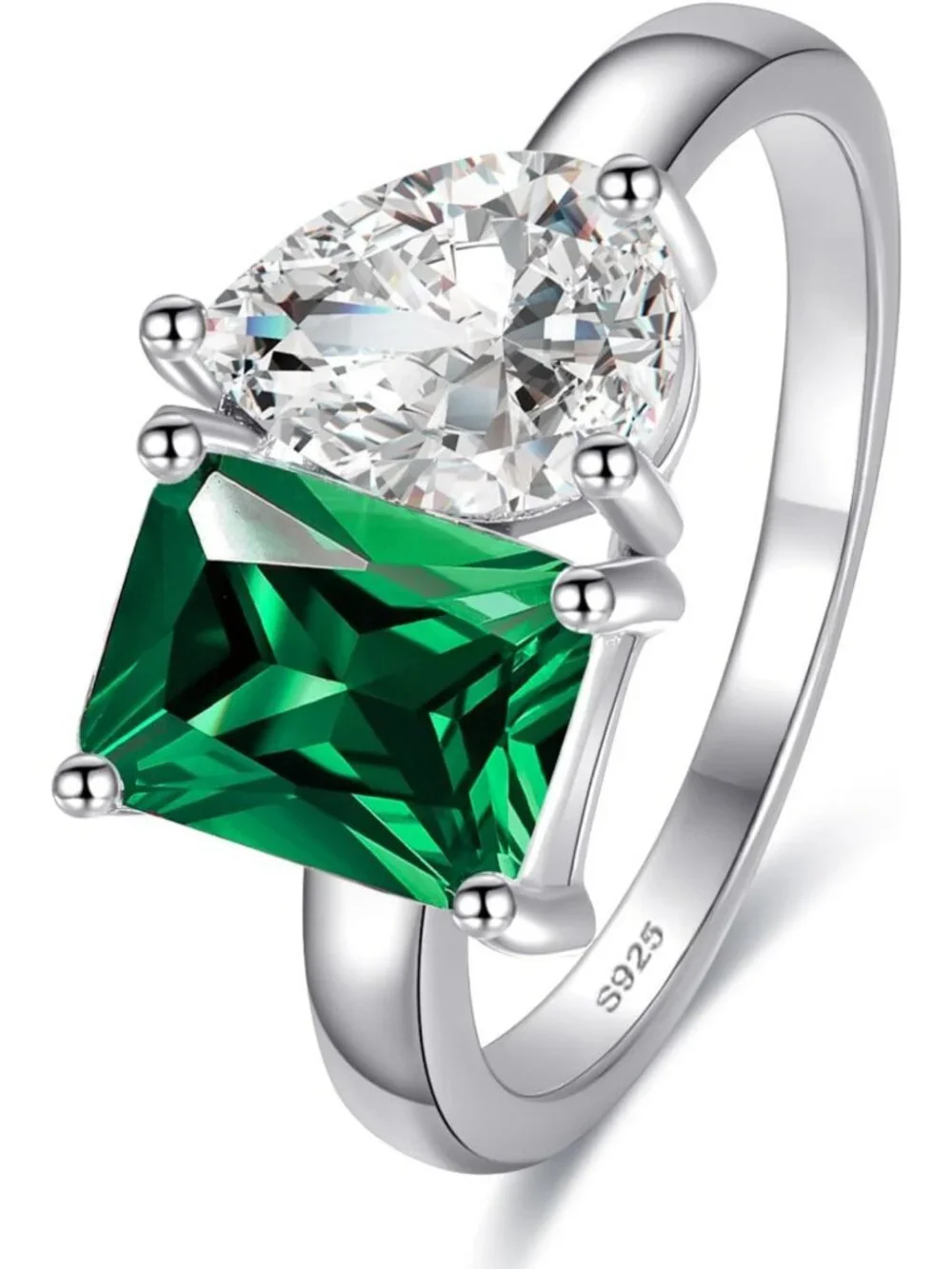Stunning 2.75ct Toi Et Moi Emerald Engagement Ring in 925 Sterling Silver