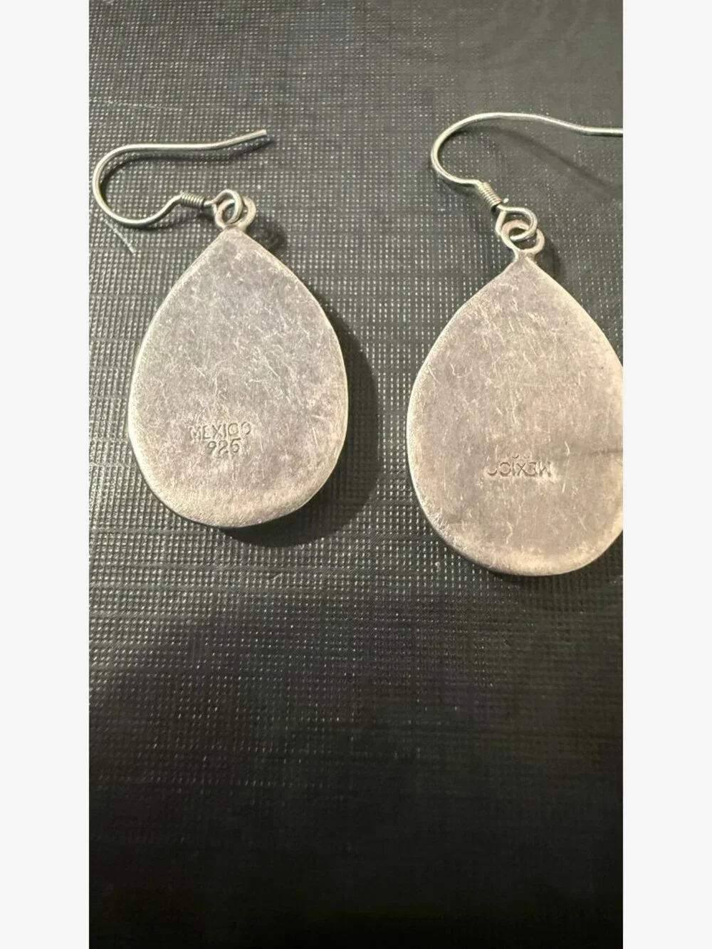 Mexico 925 Sterling Silver Pink Iridescent Inlay Teardrop Drop Earrings