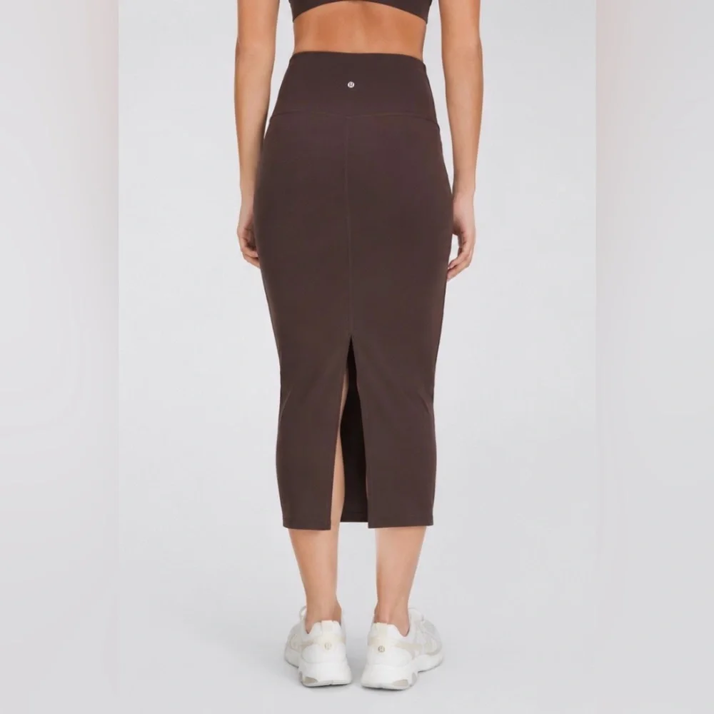 Lululemon Nulu Slim-Fit High-Rise Midi Skirt Espresso Size 8 NWT LW8AQ7S