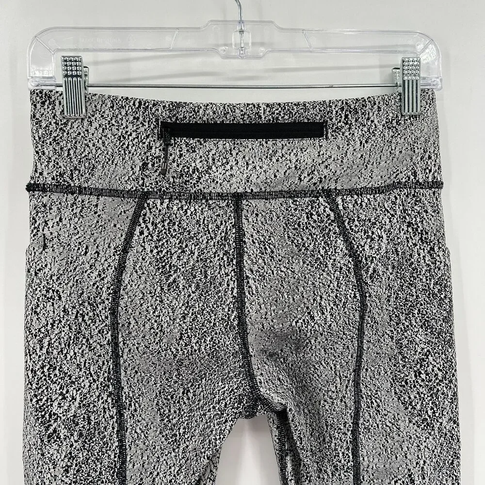 LULULEMON Gray White Speckled Pace Rival Crop Athletic Workout Leggings Size 6