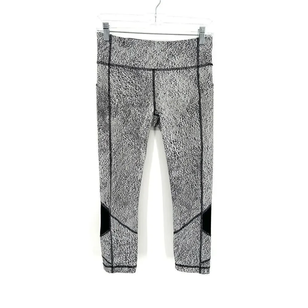 LULULEMON Gray White Speckled Pace Rival Crop Athletic Workout Leggings Size 6