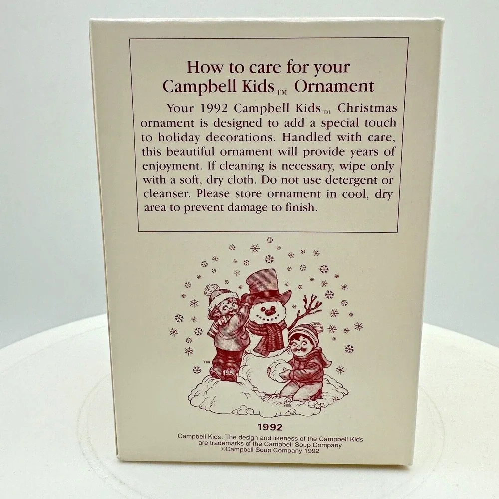 Campbell Kids Christmas Snowman Red Glass Ball Ornament 1992 Collector's Edition
