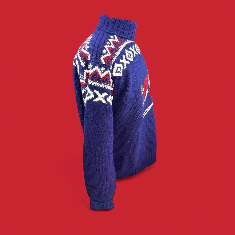 Polo‎ Ralph Lauren Vintage Mens Skiing Turtleneck Sweater Blue Wool XL Hand Knit