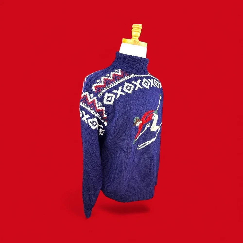 Polo‎ Ralph Lauren Vintage Mens Skiing Turtleneck Sweater Blue Wool XL Hand Knit