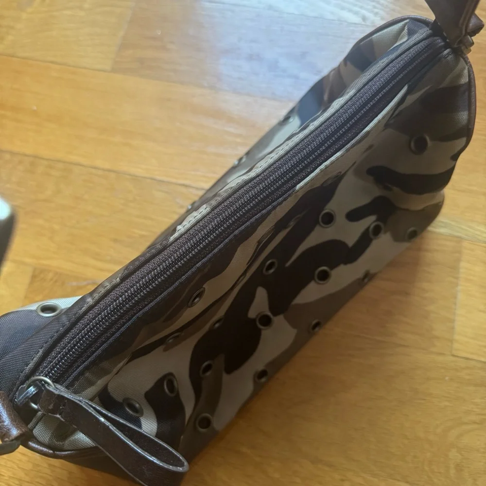 NINE WEST Camo Print Studded Shoulder Bag With Brown Belted Strap