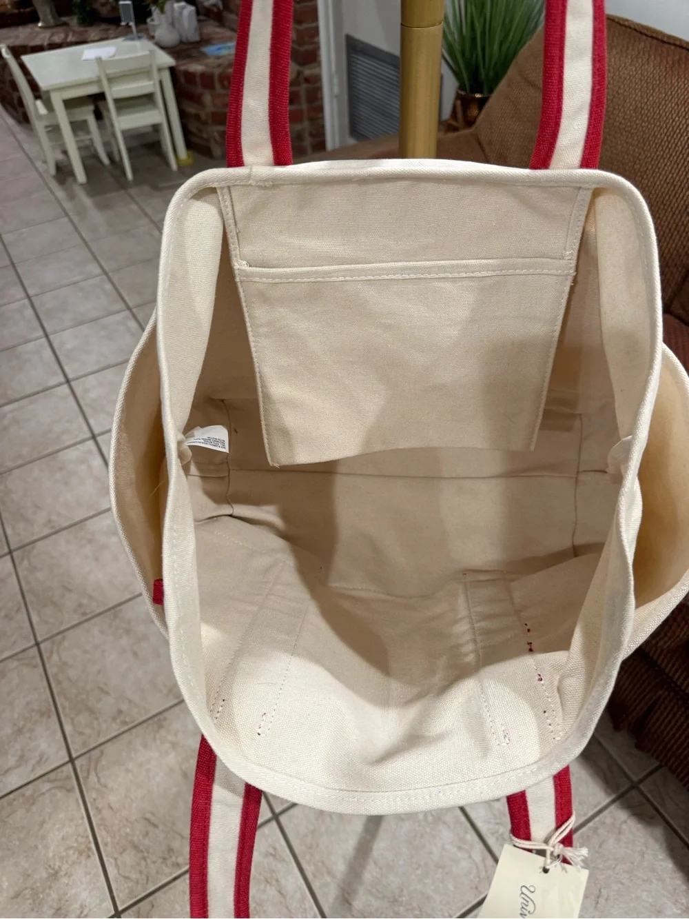Universal Thread Cream Canvas Tote with Red Trim and Straps NWT