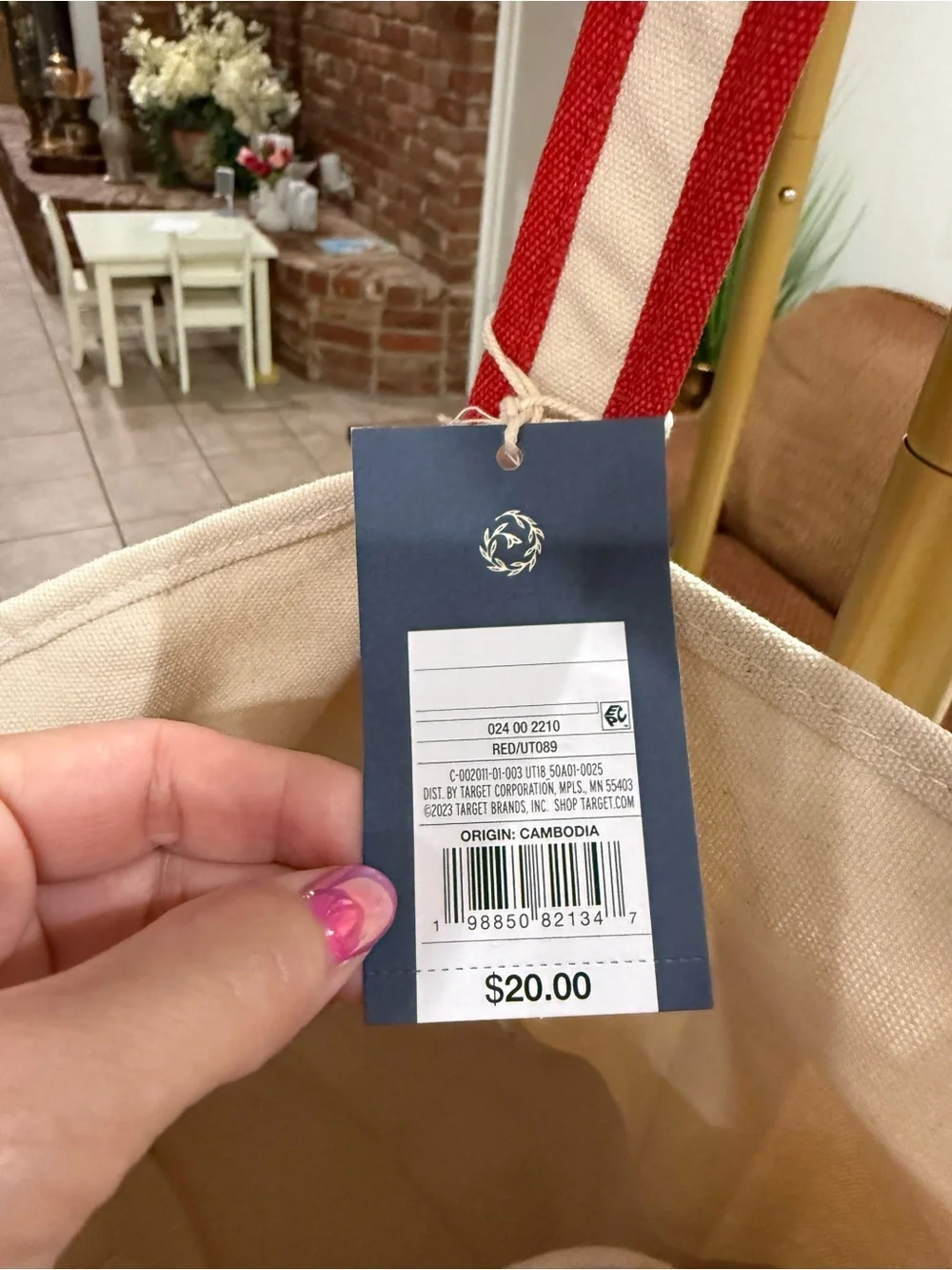 Universal Thread Cream Canvas Tote with Red Trim and Straps NWT