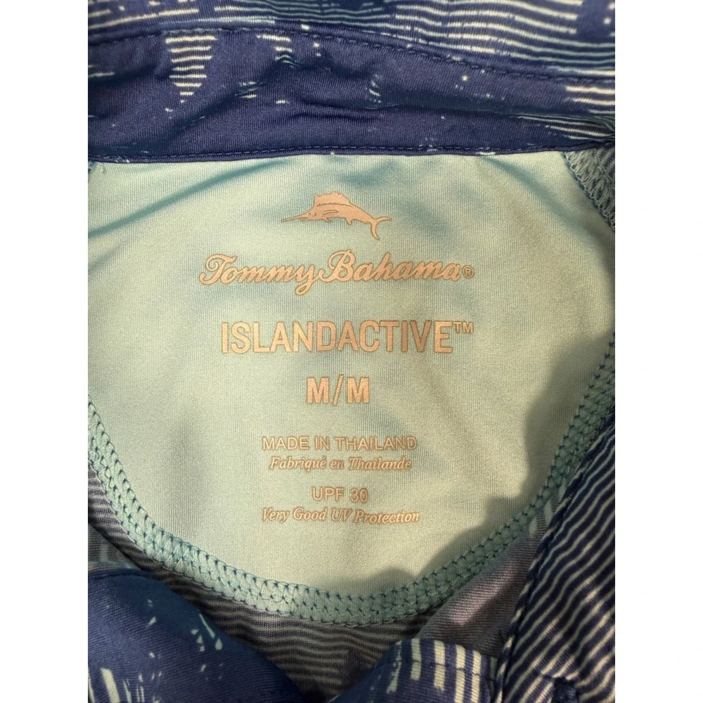 Tommy Bahama IslandActive Mens Blue Palm Tree Print UPF 30 Polo Shirt Size M