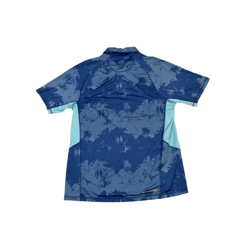 Tommy Bahama IslandActive Mens Blue Palm Tree Print UPF 30 Polo Shirt Size M