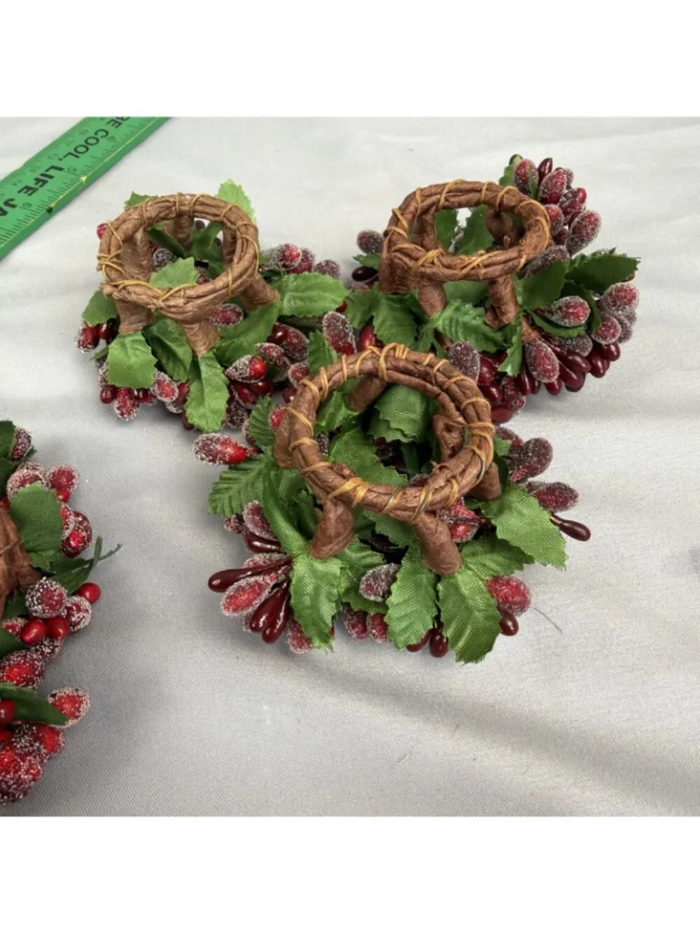Lot Vintage Christmas Candle Rings Sugar Bead Cranberries Frosted Sugared Fruit