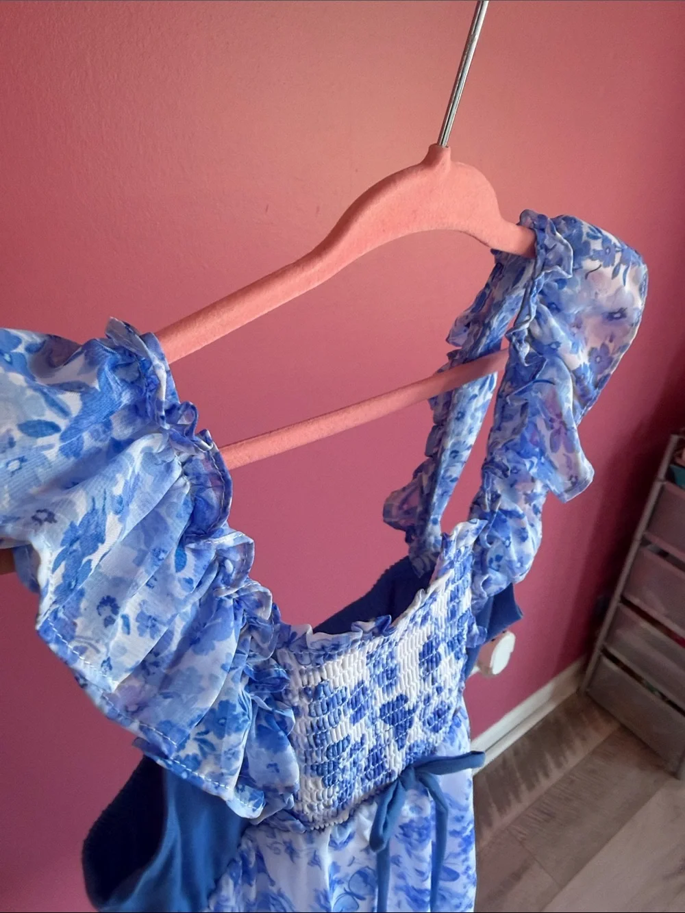 Blue Floral Ruffle Strap Girls' Dress