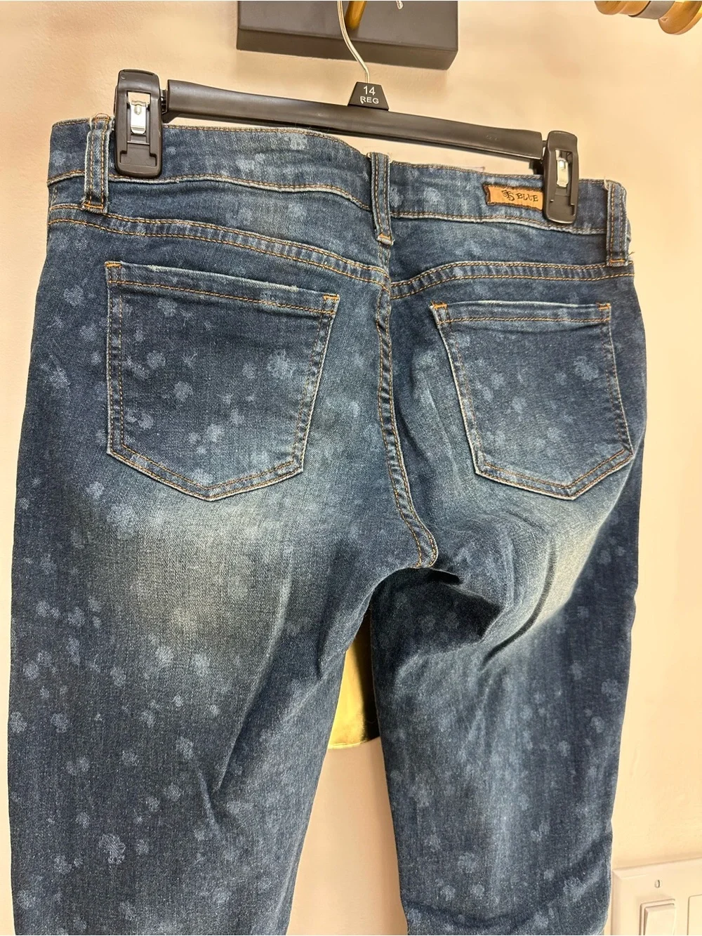 S Blue Piper Mid Rise Skinny Jeans Dark Wash Distressed Bleach Splatter Size 7