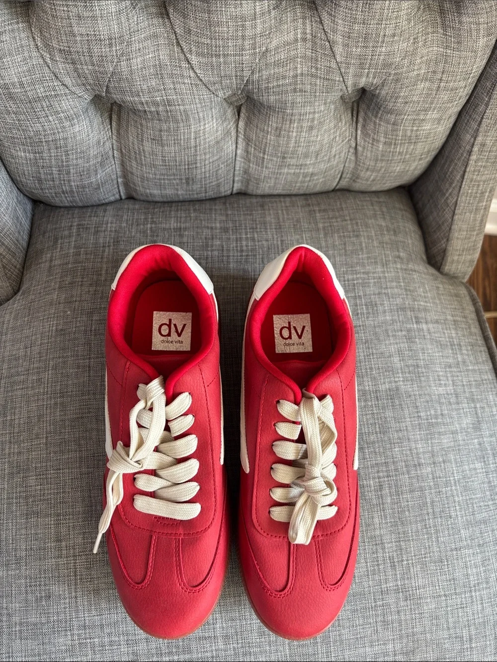 DV by Dolce Vita Red and White Low-Top Sneakers