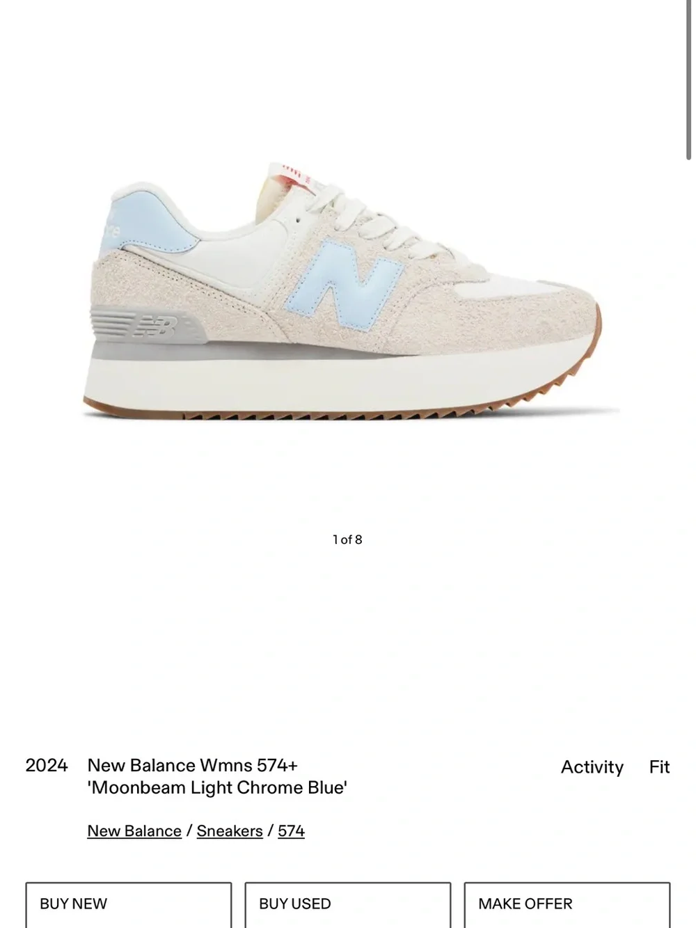 New Balance Wmns 574+ 'Moonbeam Light Chrome Blue size 8