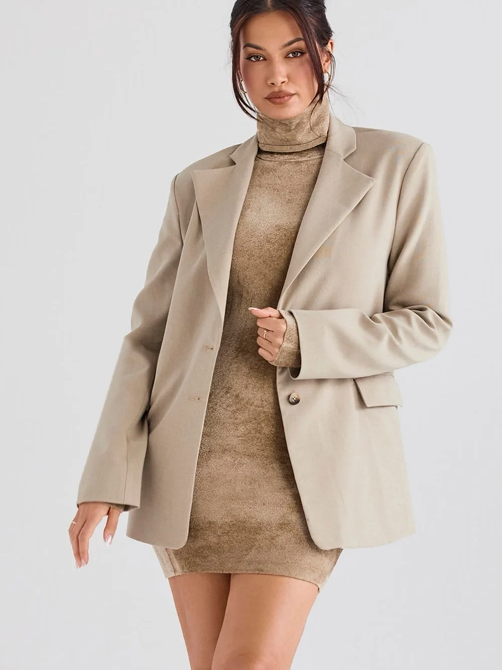 House of CB Sand Beige Structured Blazer Jacket
