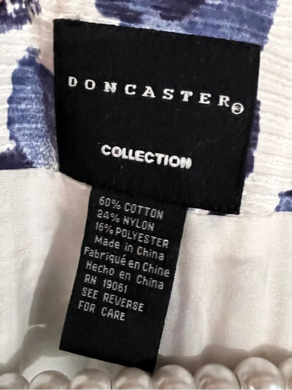 Doncaster Collection Blue and White Abstract Floral Longline Jacket Size 16W